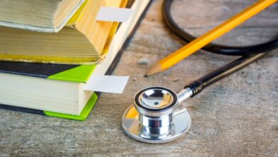 Photo stethoscope, textbooks