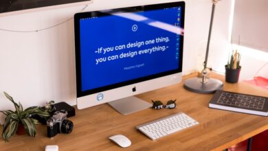 Photo desk, computer