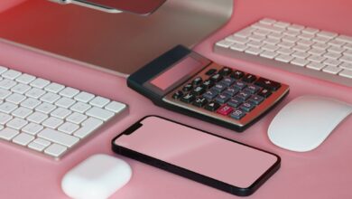 Photo desk, calculator